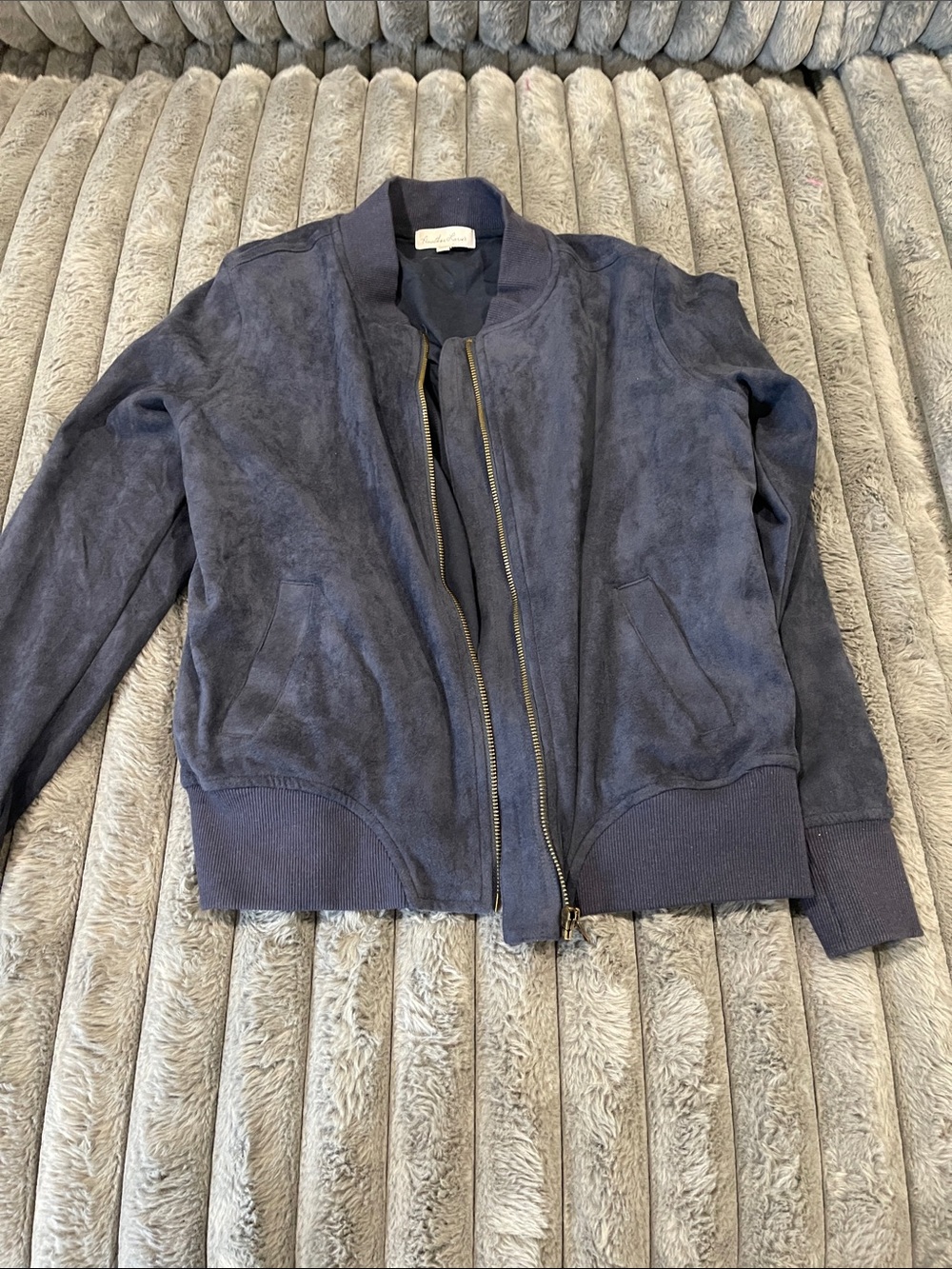 Another Love Charcoal Suede-Style Bomber Jacket